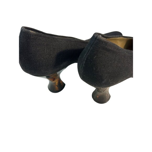 Vintage Yves Saint Laurent Black Pumps With Sculpted Resin Spool Heels 8 Narrow - Picture 5 of 7